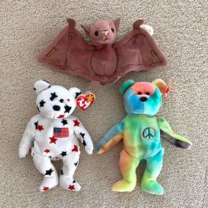 Ty Beanie Baby Lot Glory Peace Bears Batty Bat Vtg Beanbag Toy Plush Dolls